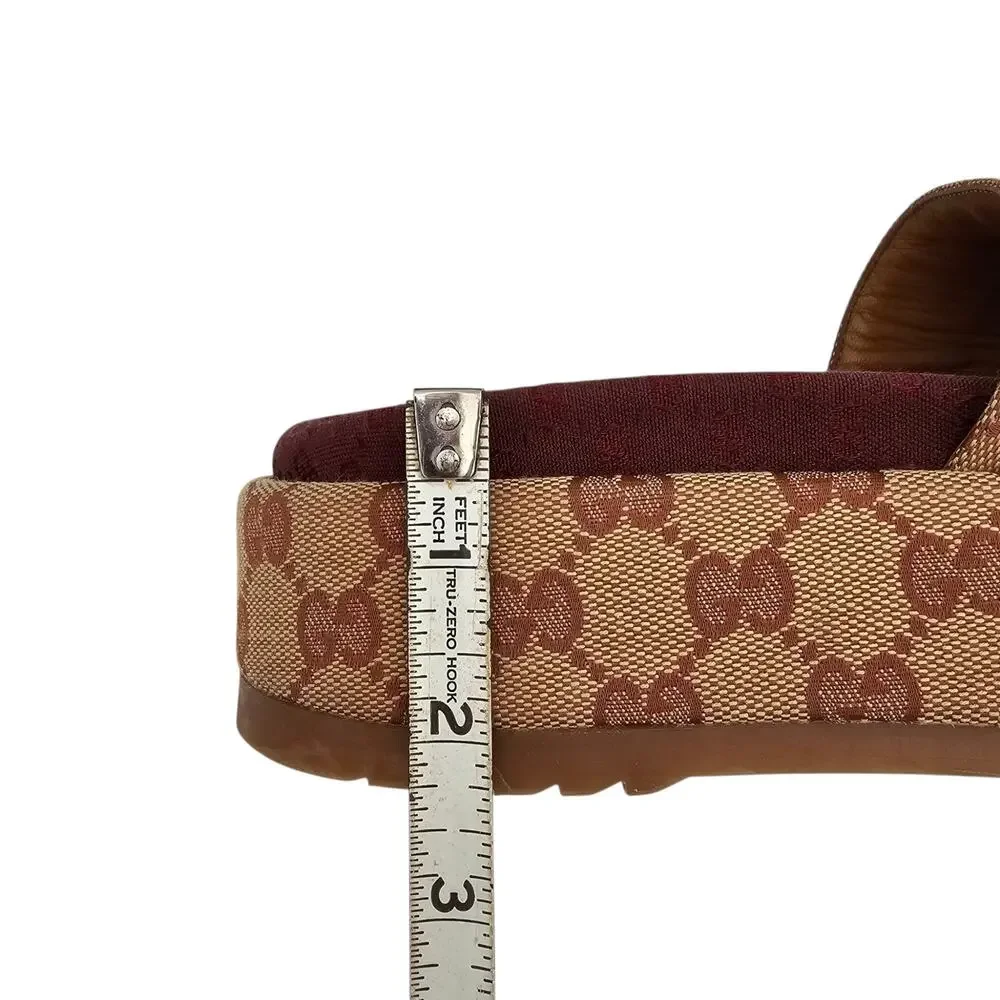 Gucci GG Monogram Angelina Platform Chunky Slide Sandal Size 37 US 7 Brown Beige